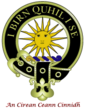 ornate circular emblem with sun and skull