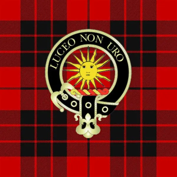 Scottish clan crest with sun on red tartan