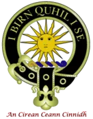 Crest with sun and Latin motto design.