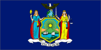 New York State flag with coat of arms.