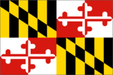 Maryland state flag with bold geometric patterns.