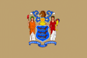 New Jersey state flag with coat of arms.