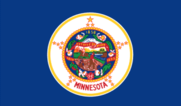 Minnesota state flag with emblem and text.