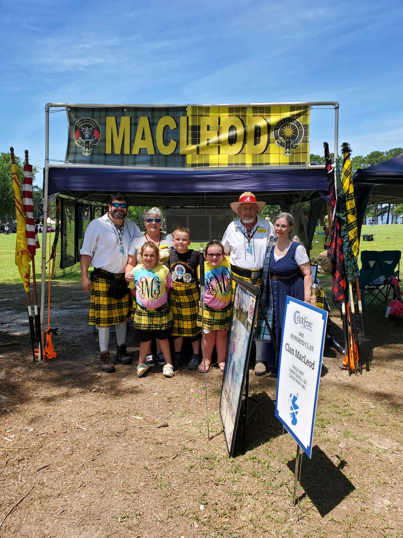 Group in kilts at MacLeod tent.