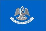 Louisiana state flag with pelican and motto.