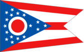 Ohio state flag with stars and stripes.