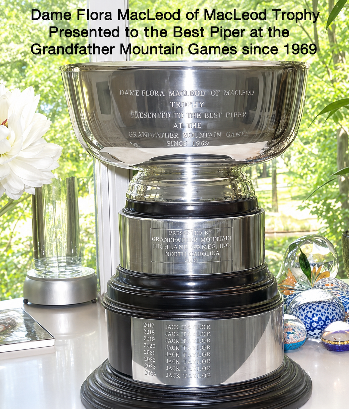 Trophy for Best Piper at Grandfather Games.