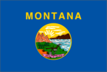 Montana state flag with colorful emblem.