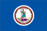 Virginia state flag with seal and motto.