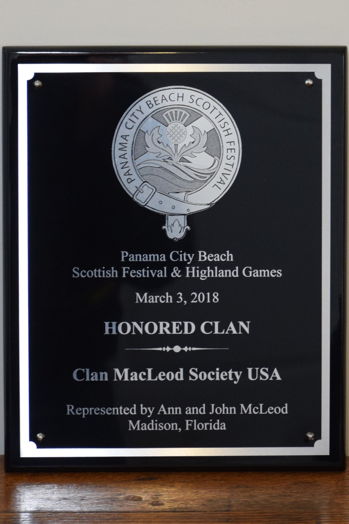 Plaque for Honored Clan at Scottish Festival.