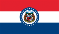 Missouri state flag with emblem and stars.