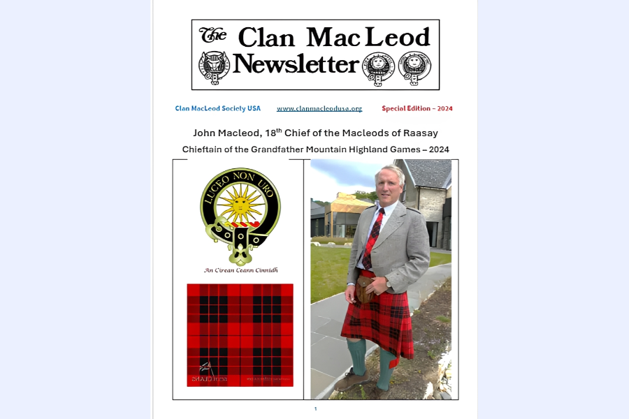 Clan MacLeod Newsletter cover with tartan image.